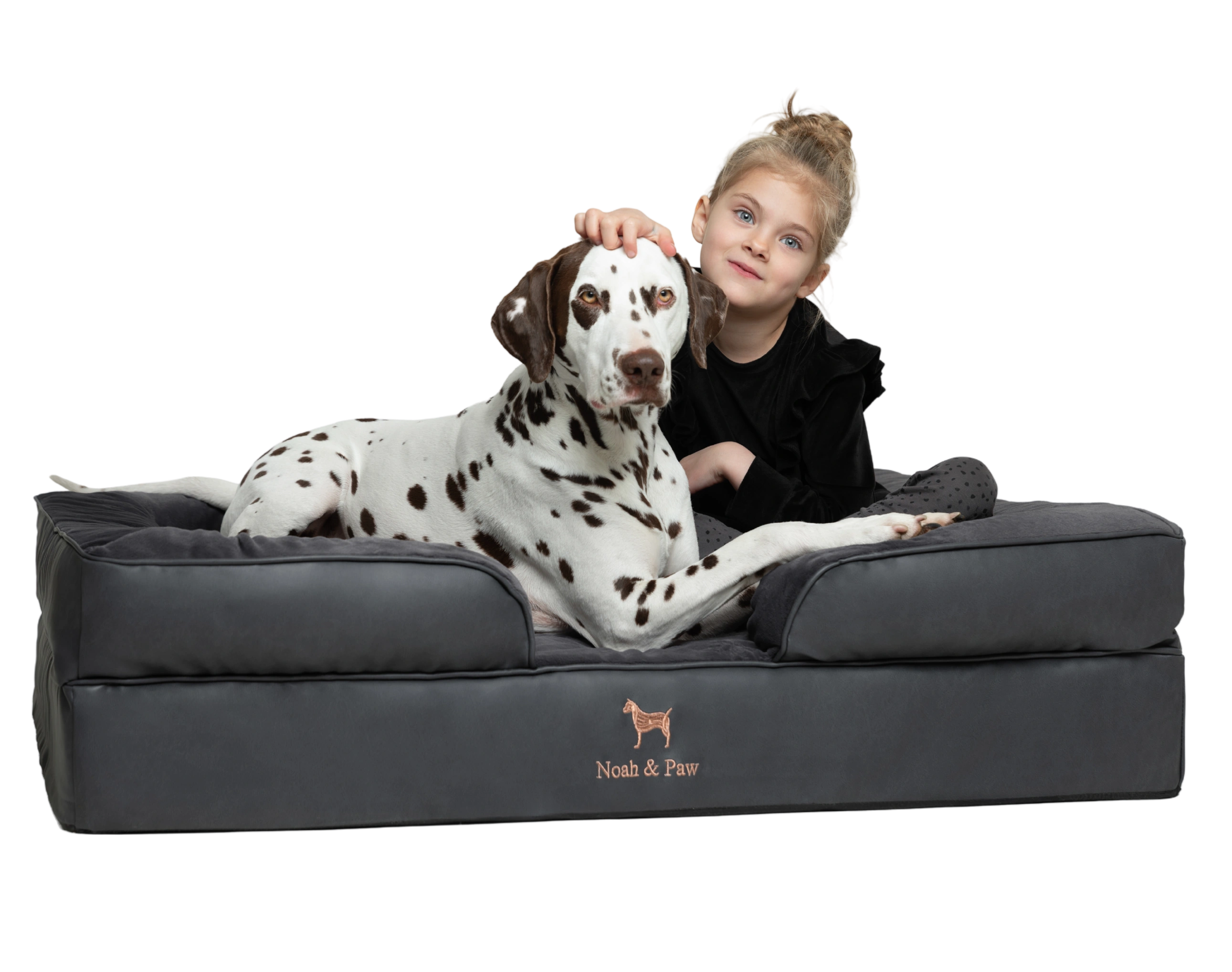 Orthopedic Faux Leather Pet Bed Sofa Style - Black - XL