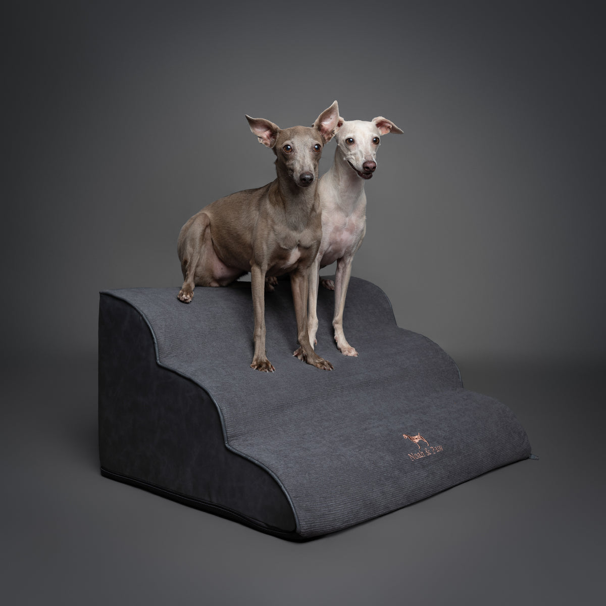 Noah & Paw 27-inch extra wide dog ramp stairs in faux leather, black, 3 steps