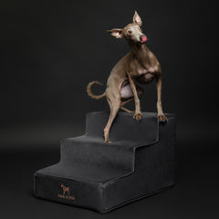 Luxury Dog Stairs for Bed, Faux Leather Collection, Black