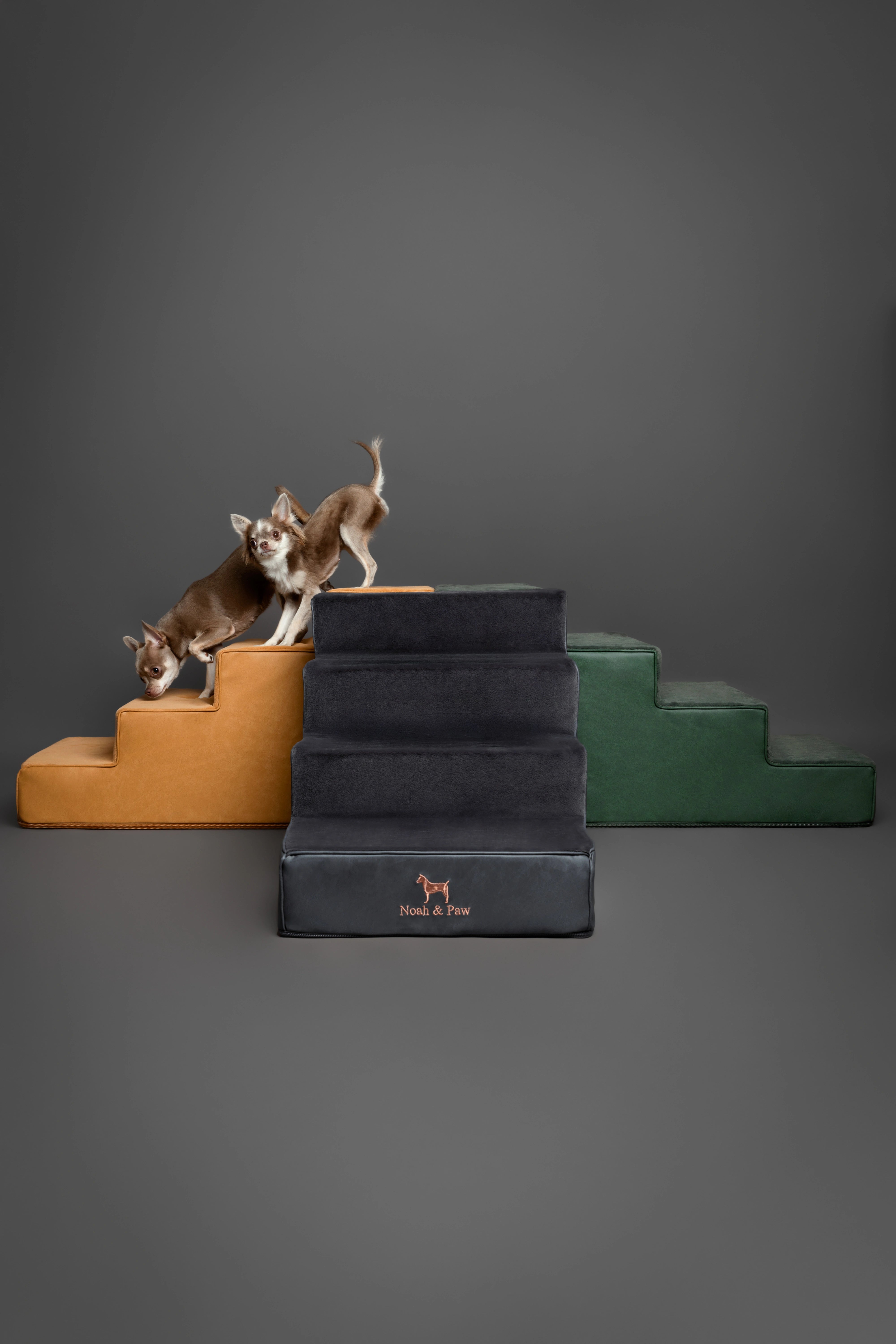 Luxury Dog Stairs For Bed | Faux Leather Pet Steps - Black - 4 Steps