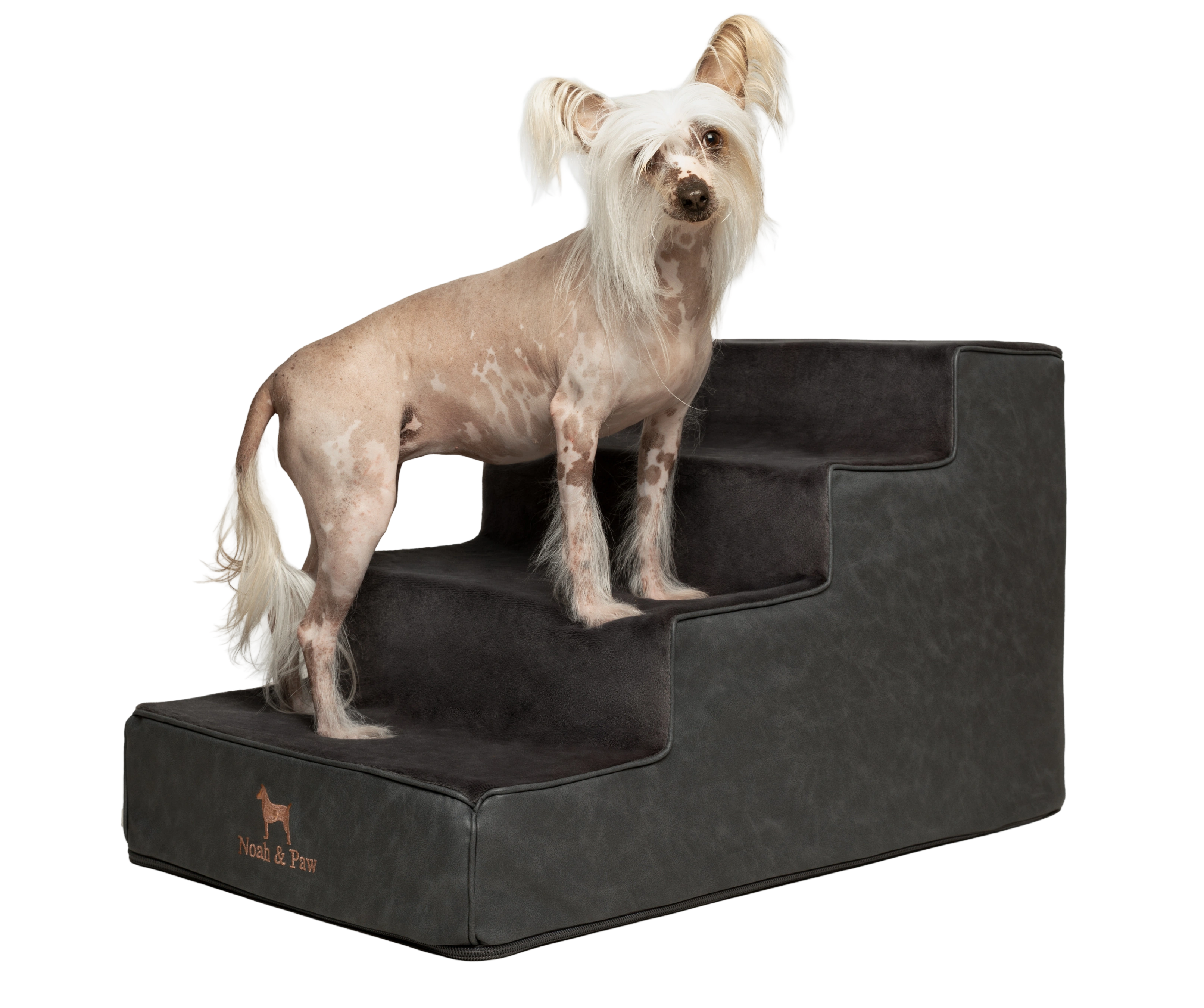 Luxury Dog Stairs For Bed | Faux Leather Pet Steps - Black - 4 Steps