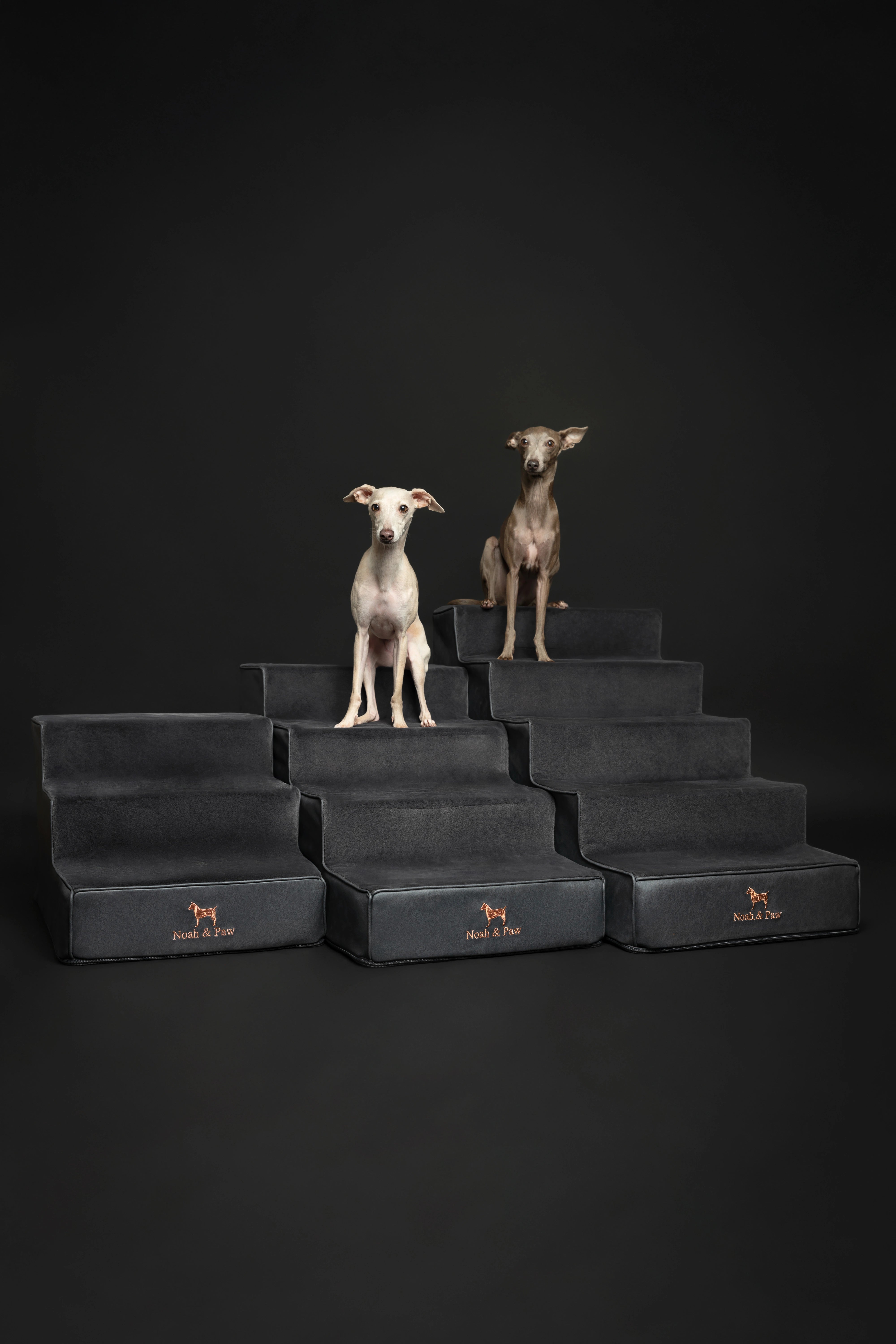Luxury Dog Stairs For Bed | Faux Leather Pet Steps - Black - 5 Steps