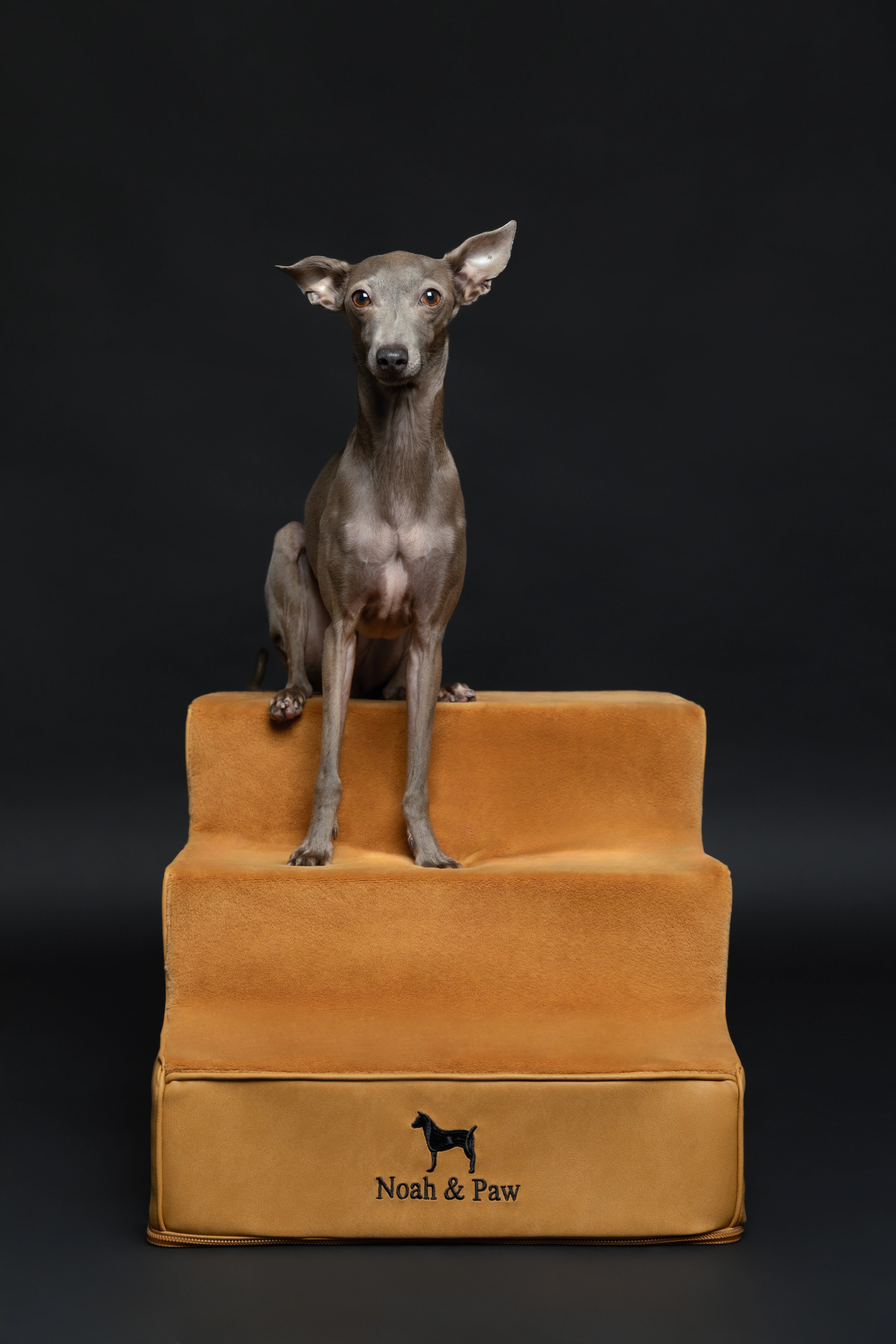 Luxury Dog Stairs For Bed | Faux Leather Pet Steps - Camel - 3 Steps