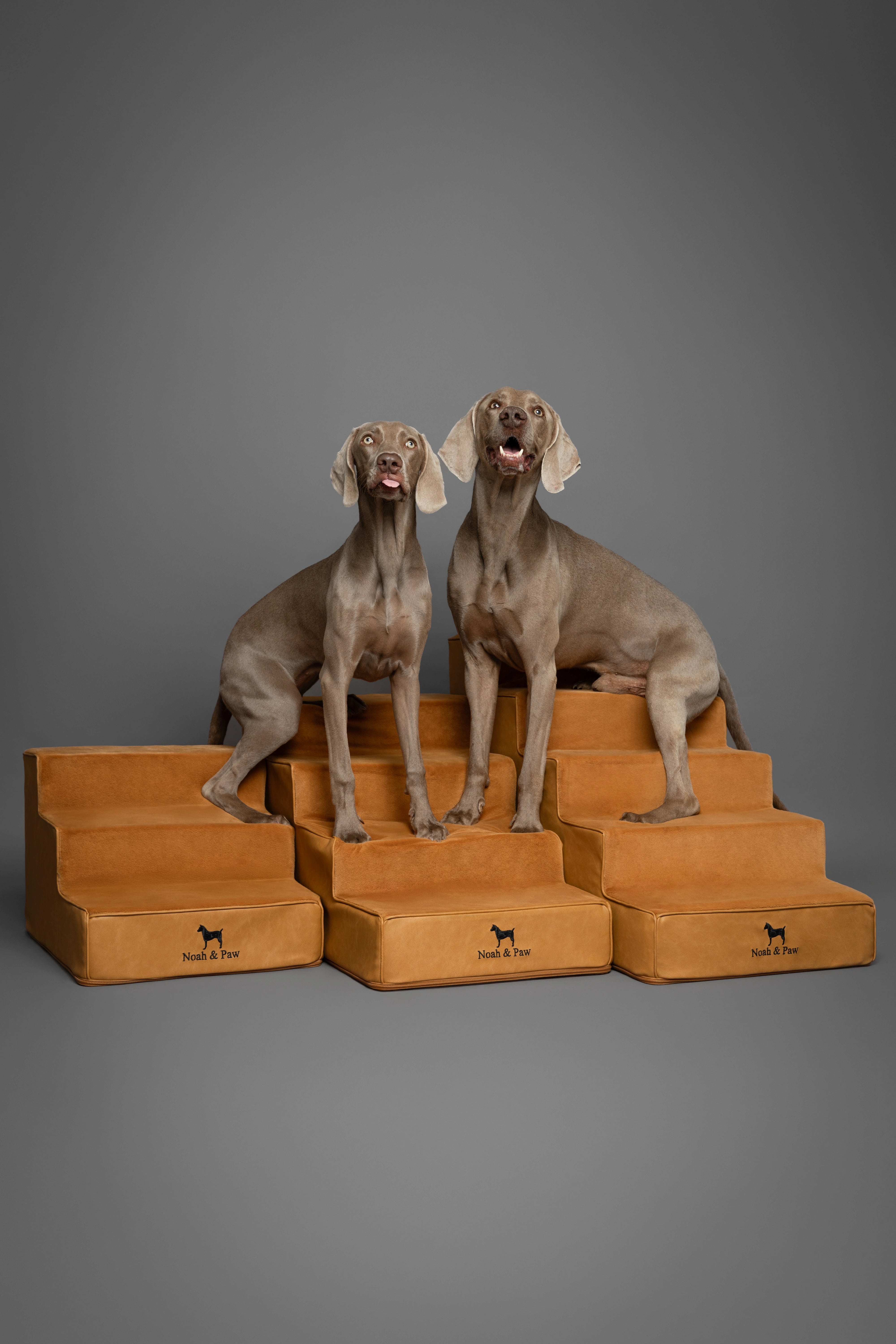 Luxury Dog Stairs For Bed | Faux Leather Pet Steps - Camel - 3 Steps