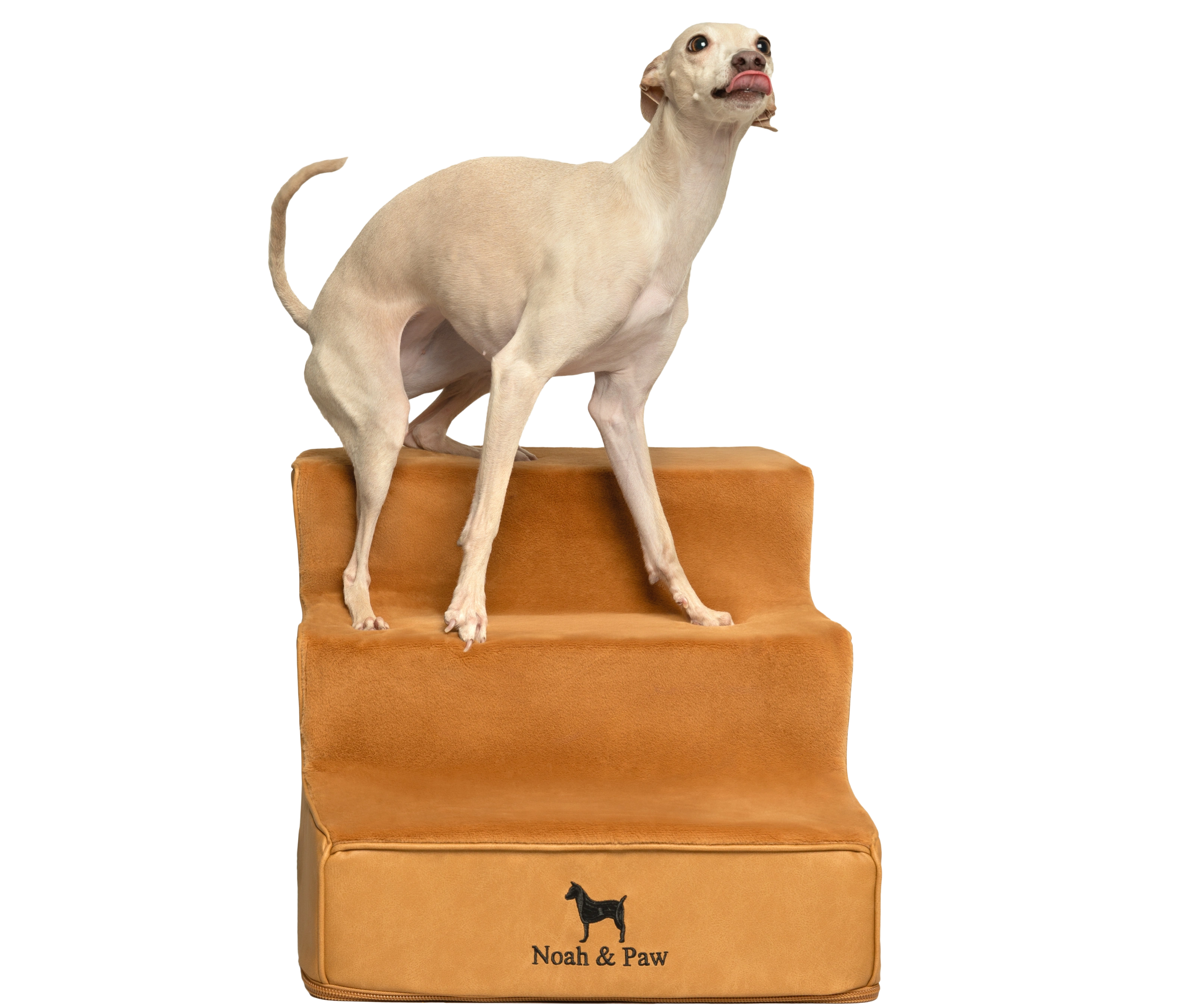 Luxury Dog Stairs For Bed | Faux Leather Pet Steps - Camel - 3 Steps