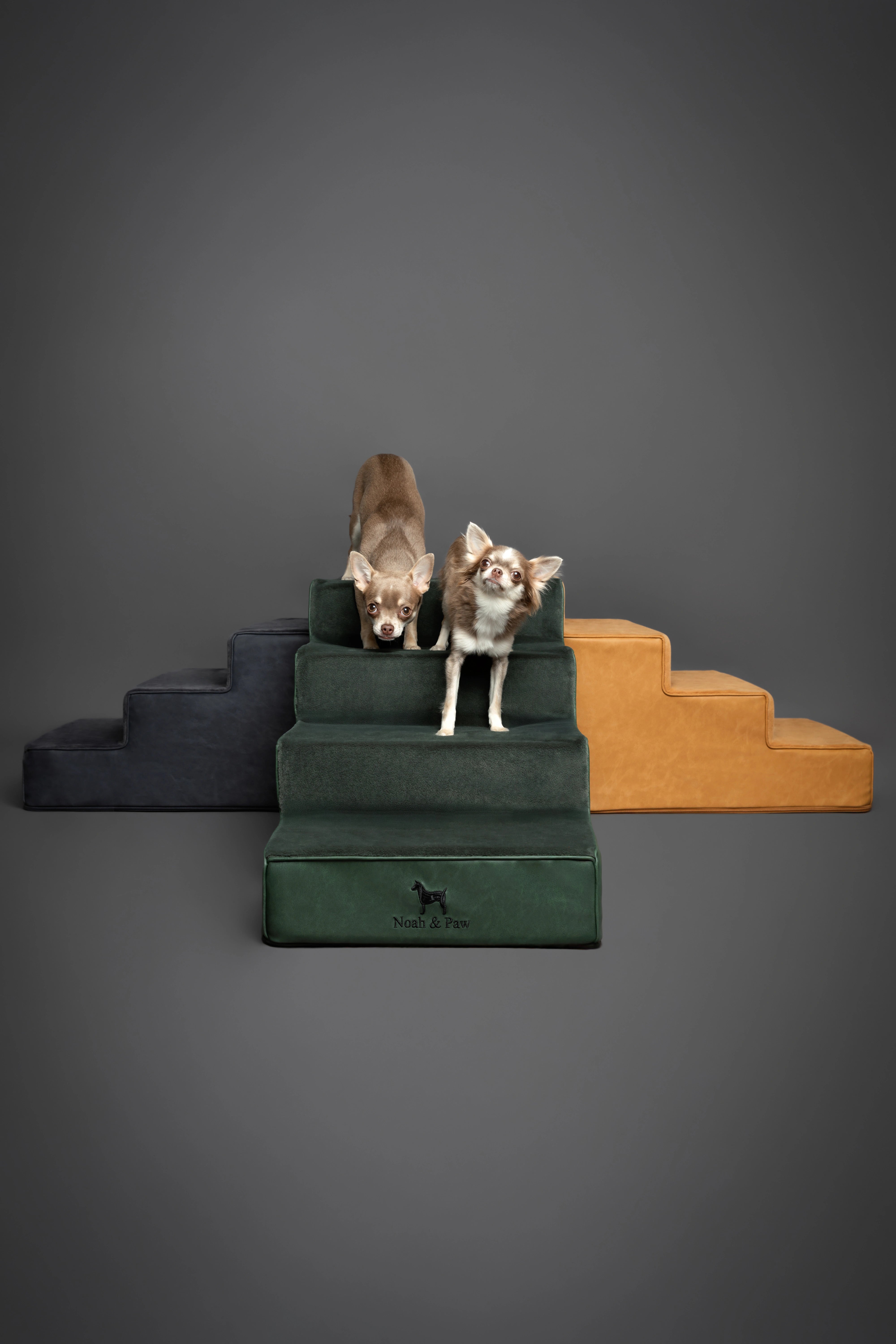 Luxury Dog Stairs For Bed | Faux Leather Pet Steps - Green - 4 Steps
