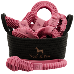 Luxury Dog Toy Gift Basket, Stretchy Rope Collection, Pink