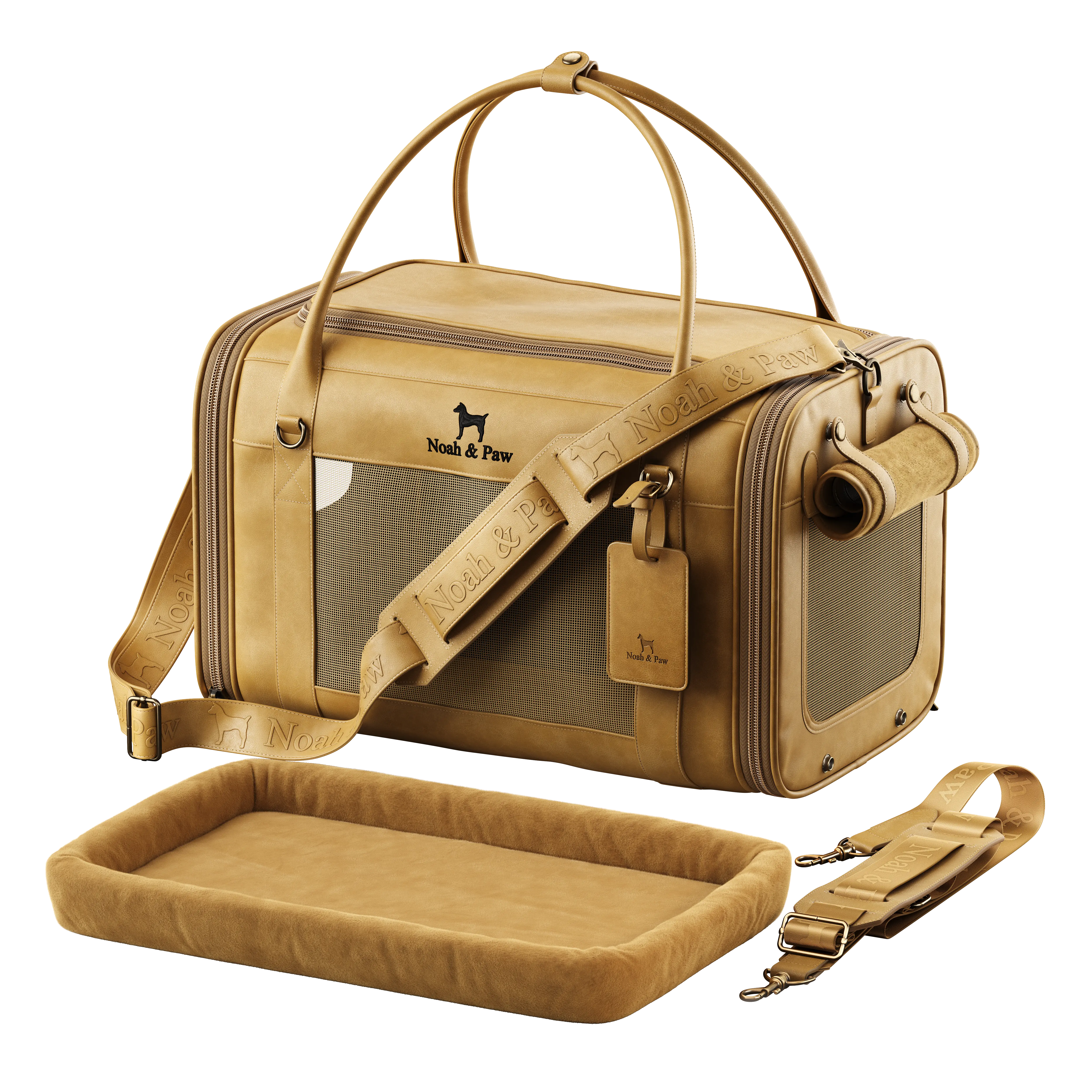 TSA Approved Pet Carrier, Faux Leather, Camel