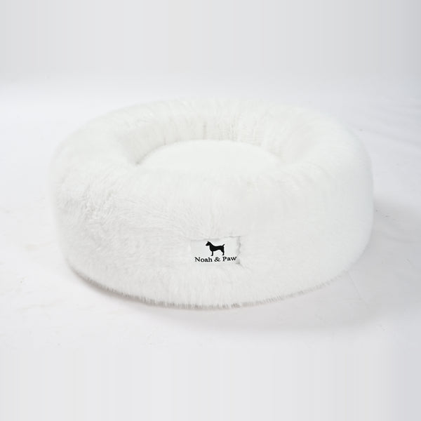 White donut dog bed side view