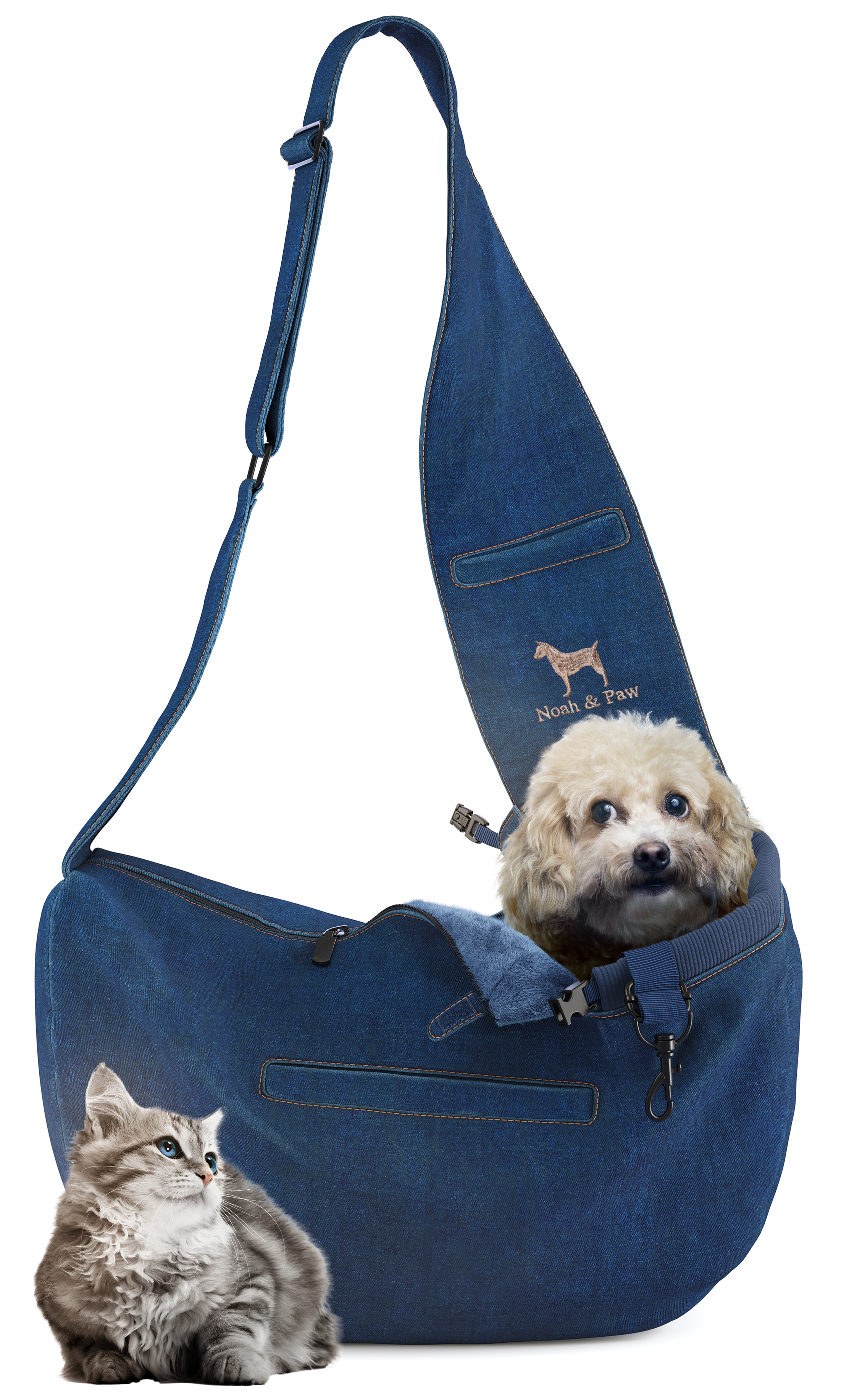 Dog Sling Carrier Light Blue Denim - Zipper