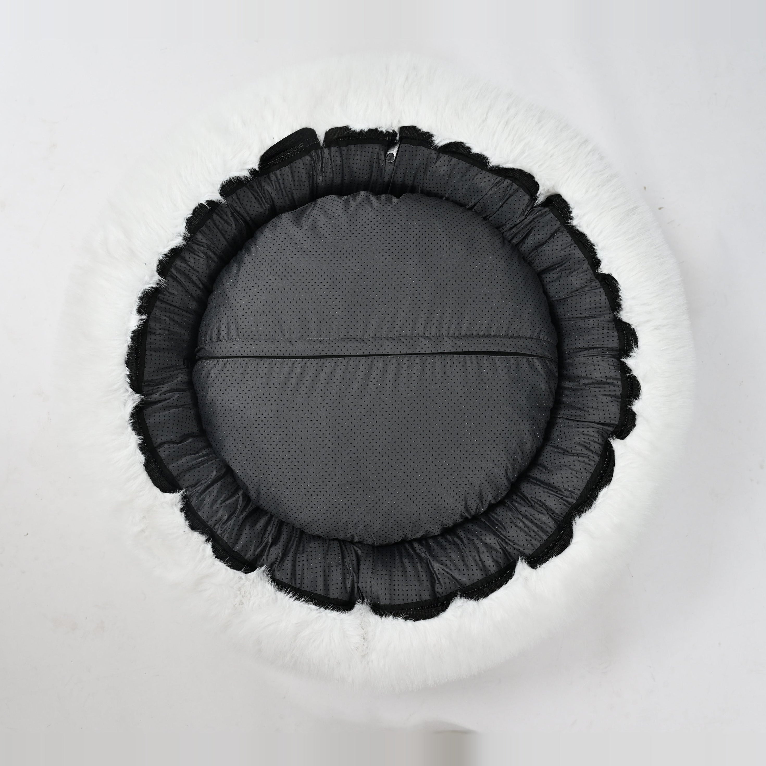 White donut dog bed interior