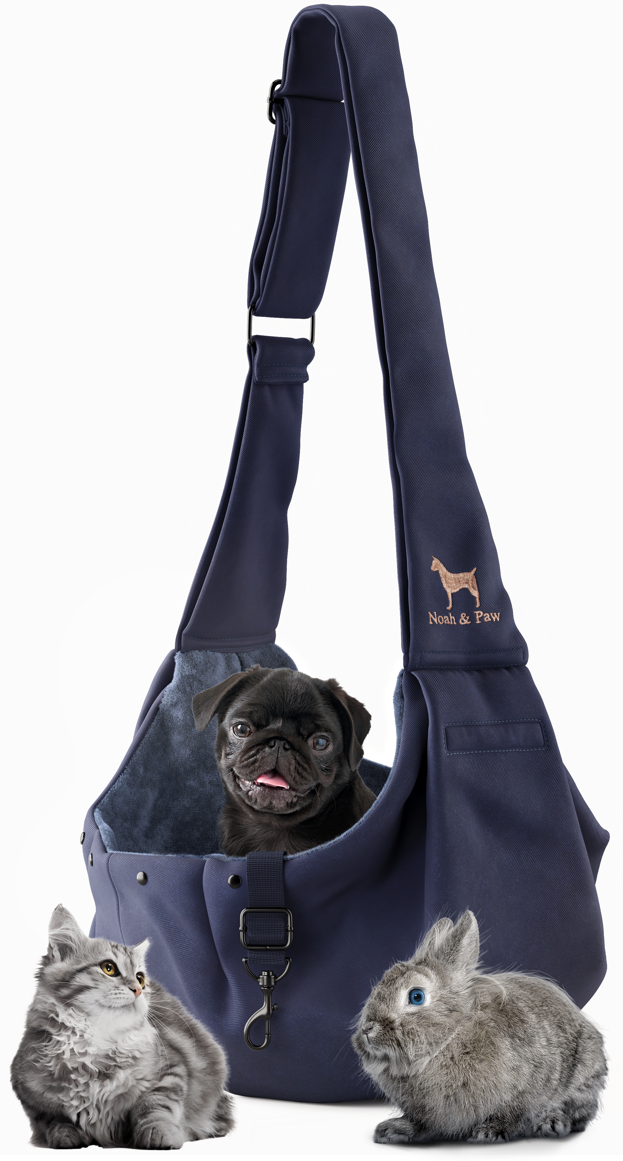 Dog Sling Carrier Navy Blue Twill - Snap