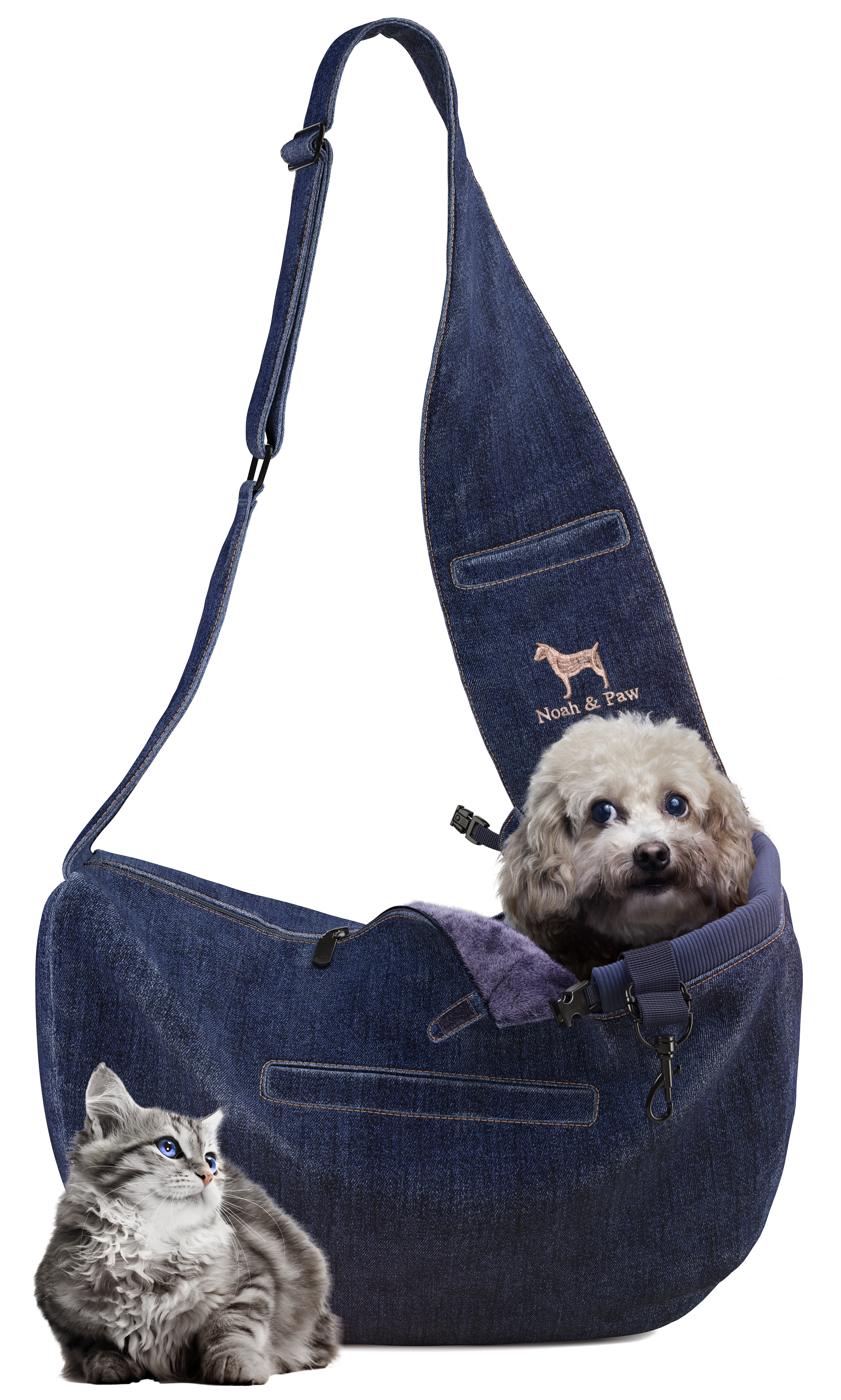 Dog Sling Carrier Dark Blue Denim - Zipper