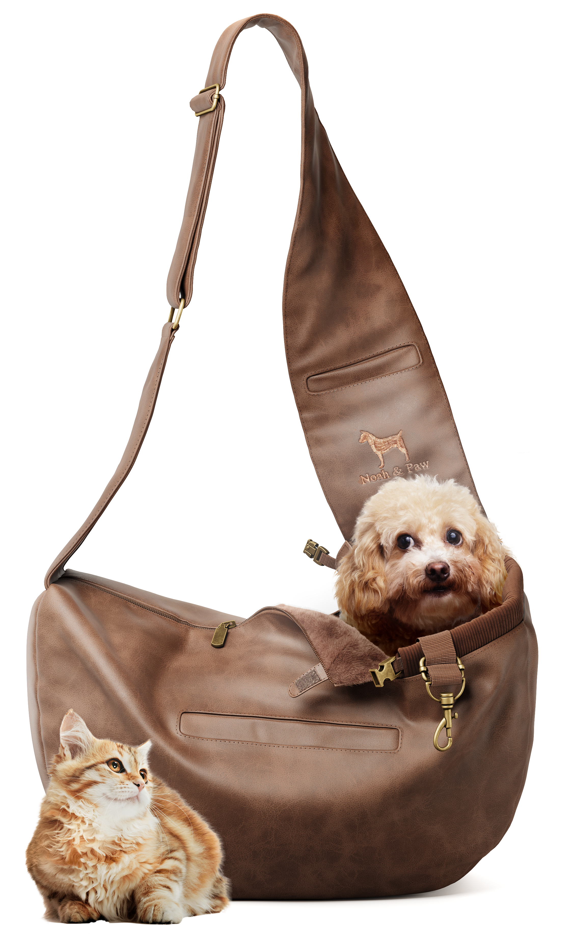 Dog Sling Carrier Brown  Leather - Zipper