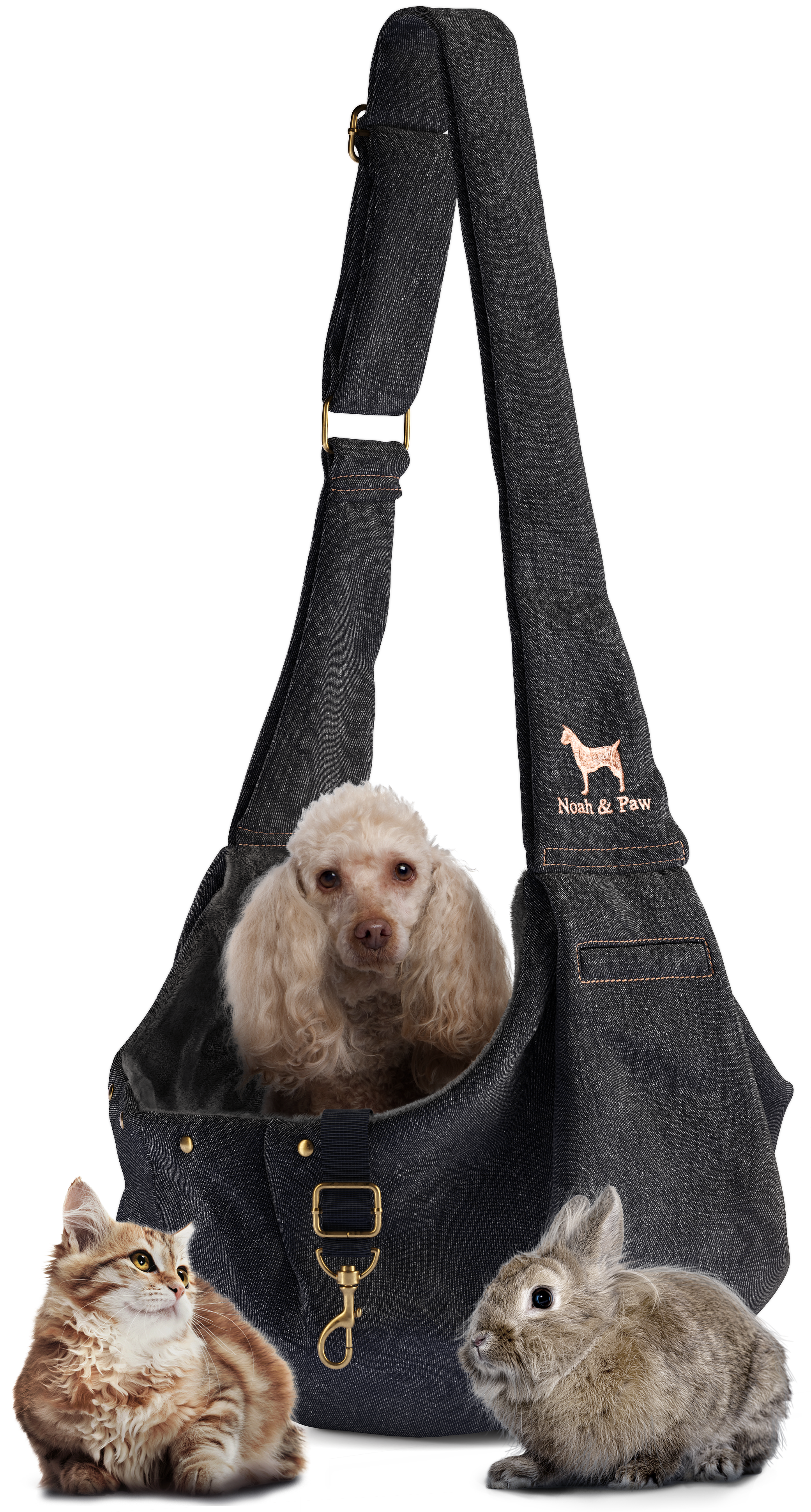 Dog Sling Carrier Black Denim - Snap