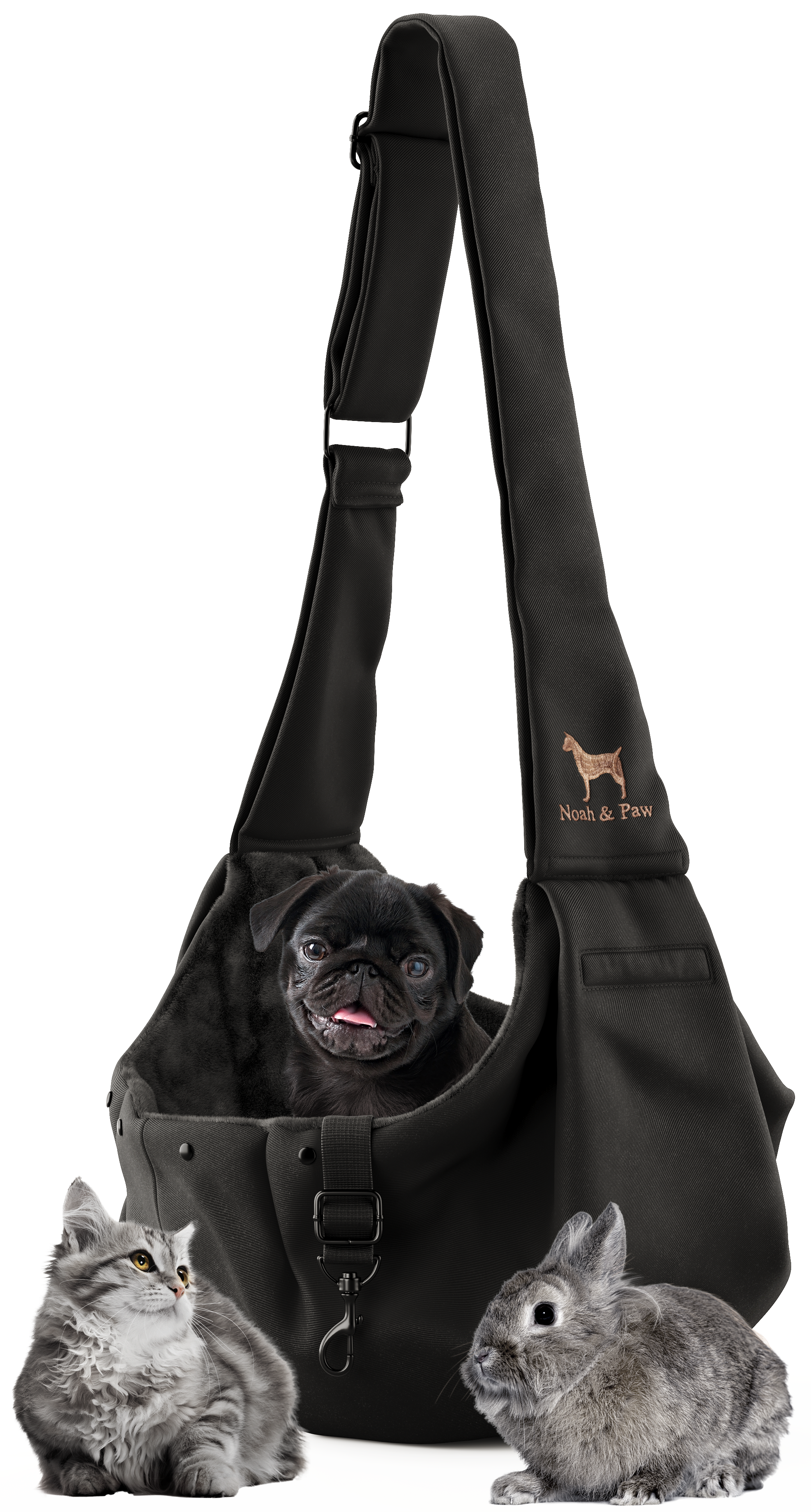 Dog Sling Carrier Black Twill - Snap