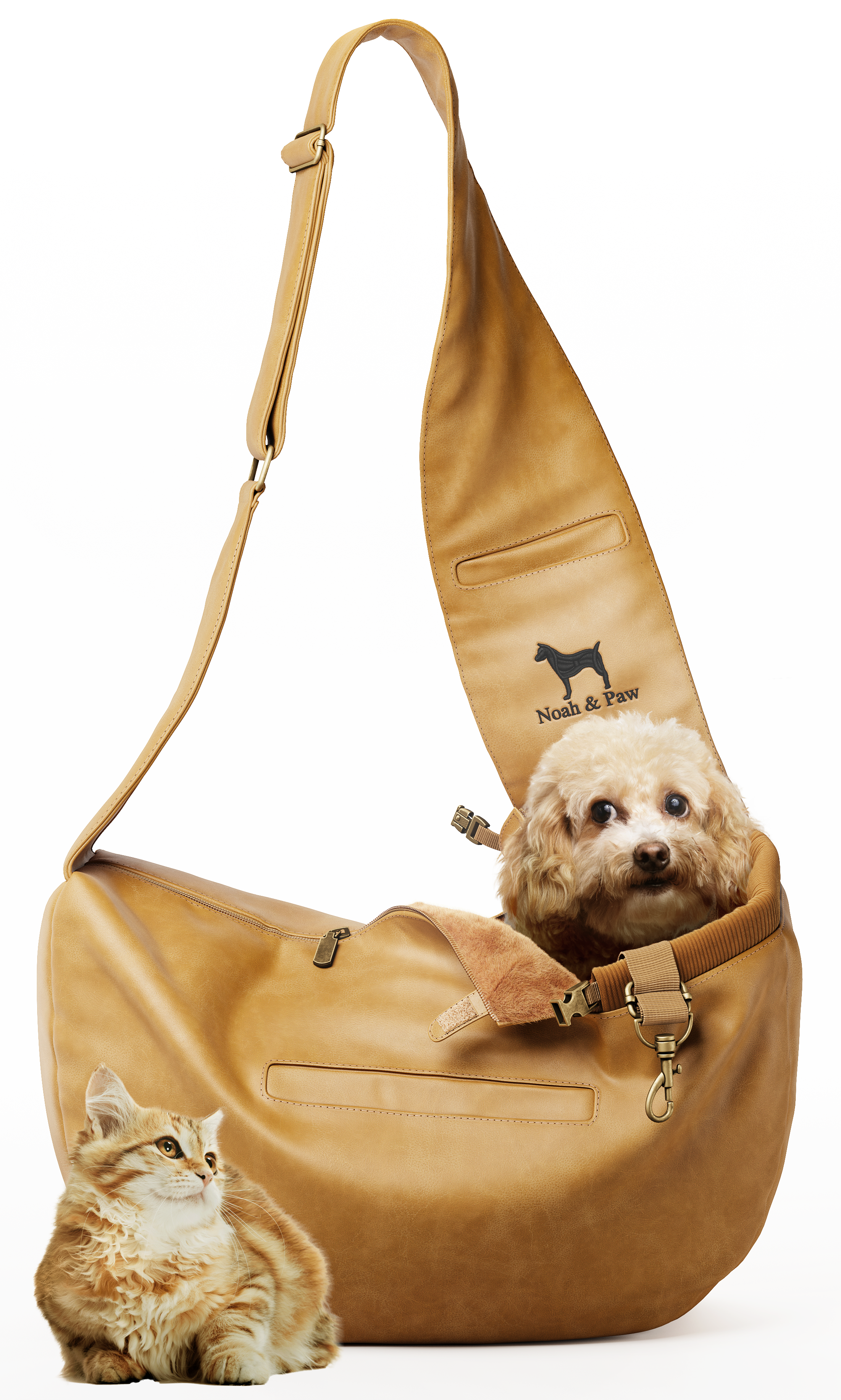 Dog Sling Carrier Camel Leather - Zipper