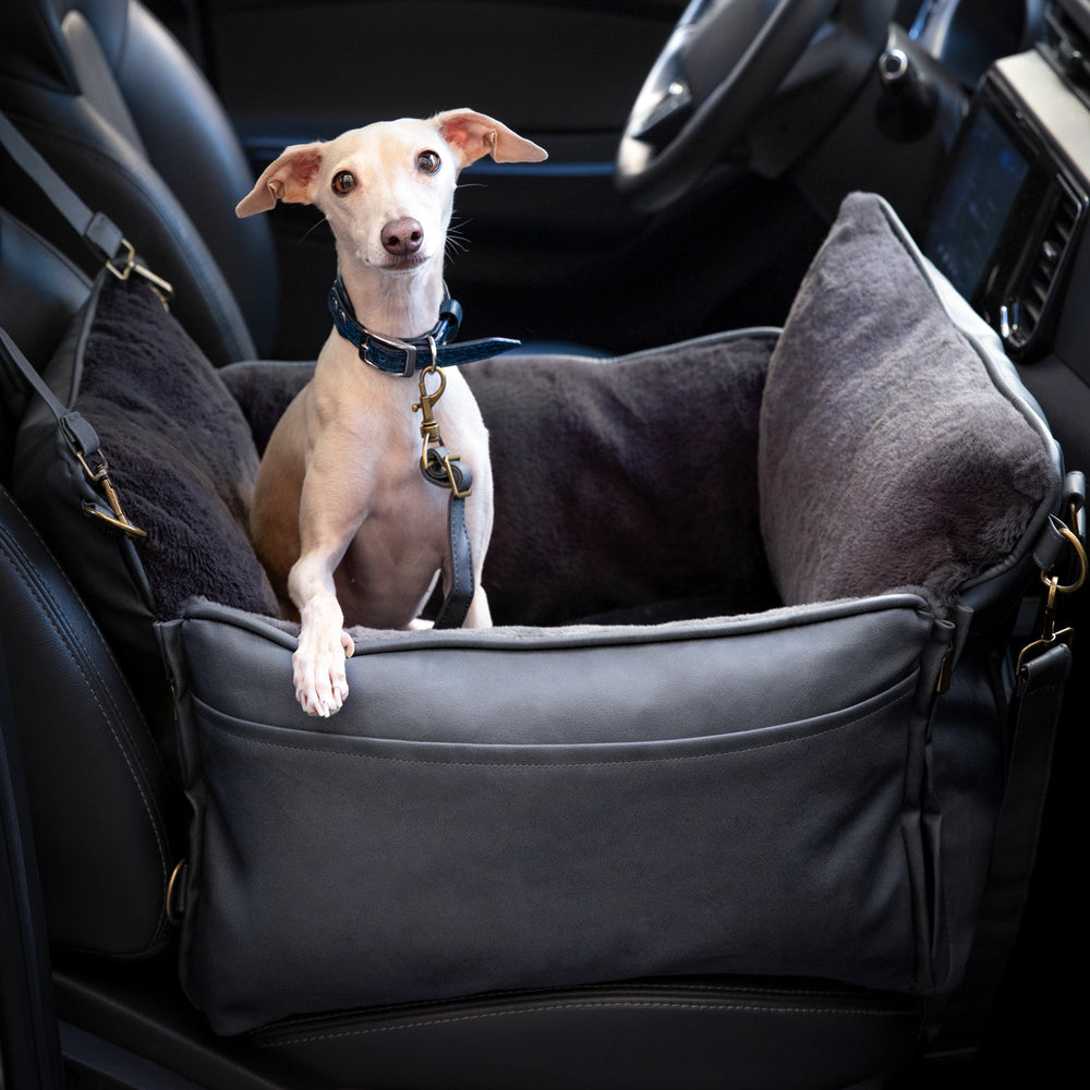 Noah & Paw orthopedic dog car seat carrier with crushed foam, black vegan leather