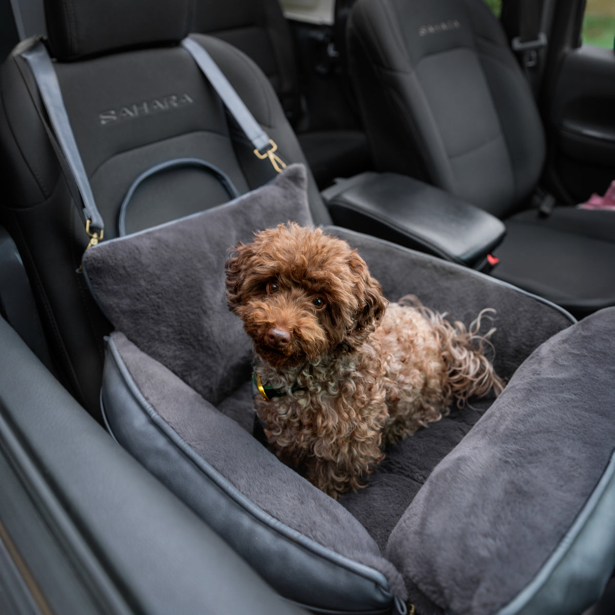 Noah & Paw orthopedic dog car seat carrier with crushed foam, black vegan leather
