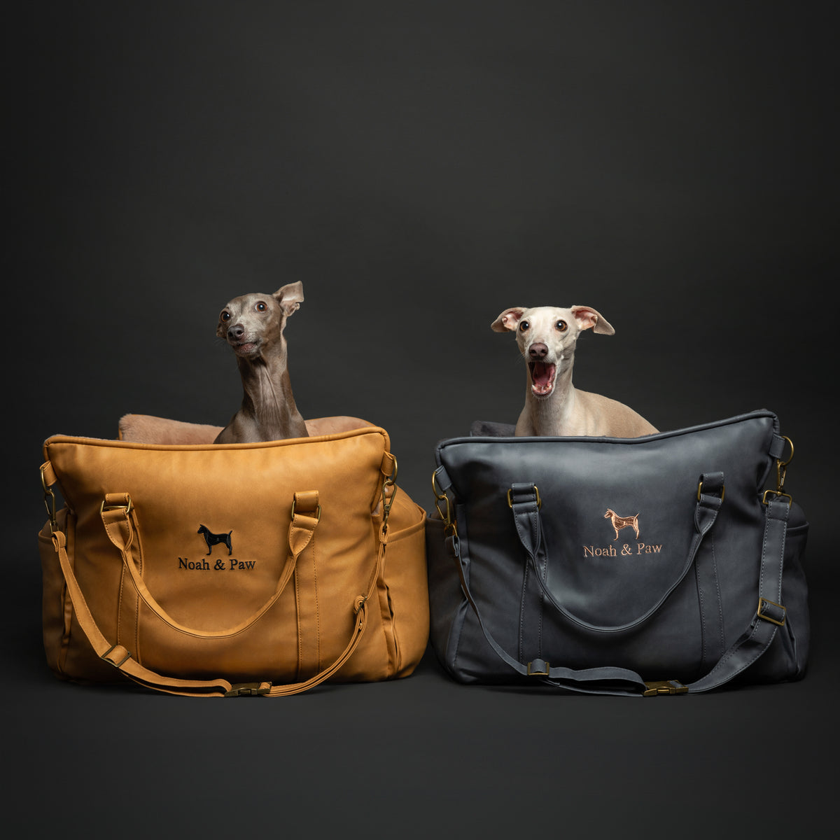 Noah & Paw orthopedic dog car seat carrier with crushed foam, black vegan leather