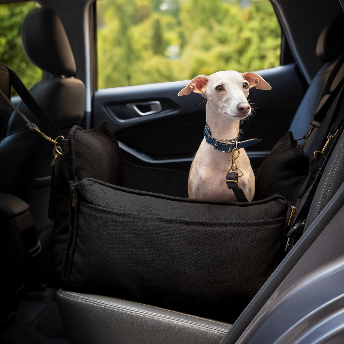 Noah & Paw orthopedic dog car seat carrier with crushed foam, black canvas
