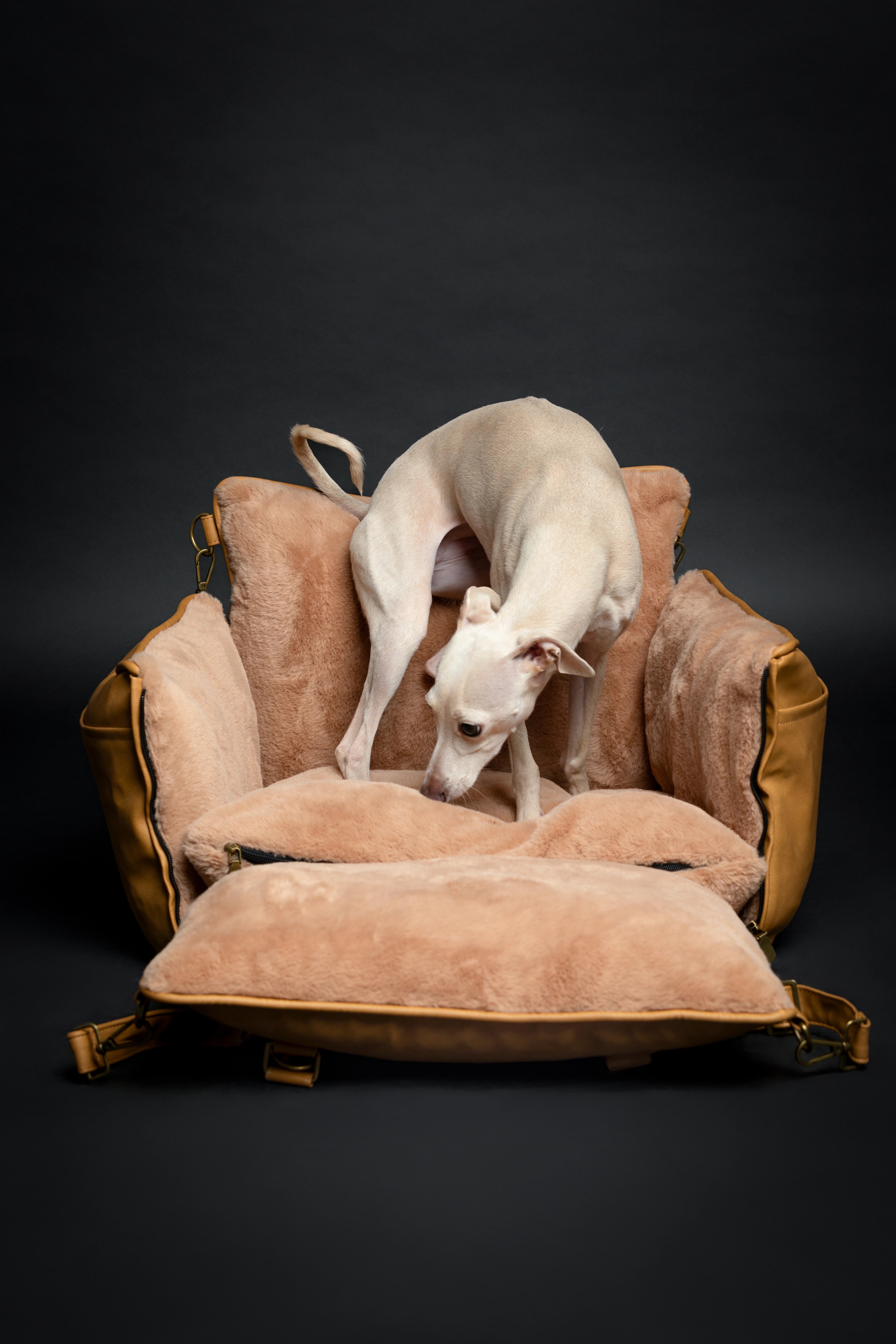 Dog Car Seat Portable Style Faux Leather Camel