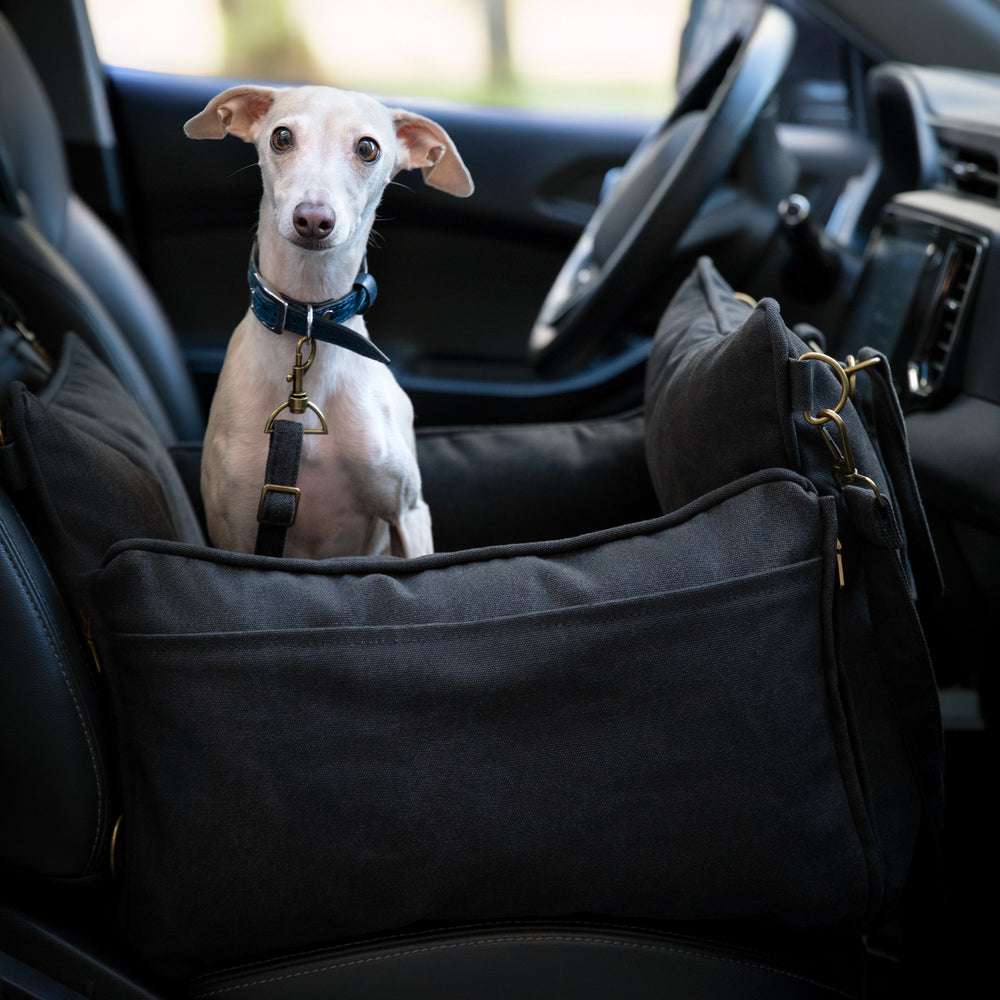 Noah & Paw orthopedic dog car seat carrier with crushed foam, charcoal canvas
