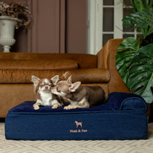 Noah & Paw orthopedic classic dog bed in denim with memory foam and cooling gel, dark blue, size M (28 x 23 x 7.5 in)