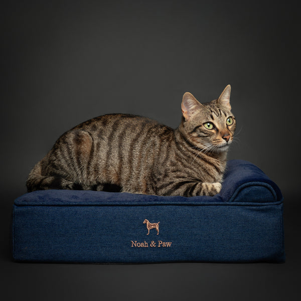 Classic Denim Dog Bed with an Orthopedic Foam Base, Dark Blue