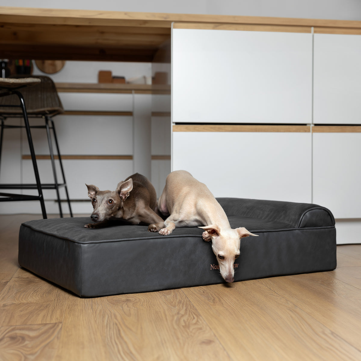 Orthopedic Faux Leather Pet Bed Classic Style - Black - L