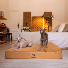 Noah & Paw orthopedic classic dog bed in faux leather with memory foam and cooling gel, camel, size L (35 x 25 x 8.7 in)