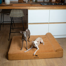 Noah & Paw orthopedic classic dog bed in faux leather with memory foam and cooling gel, camel, size L (35 x 25 x 8.7 in)