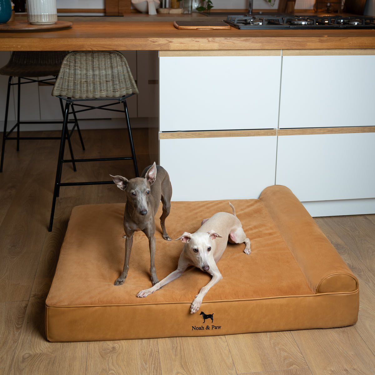 Orthopedic Faux Leather Pet Bed Classic Style - Camel - L