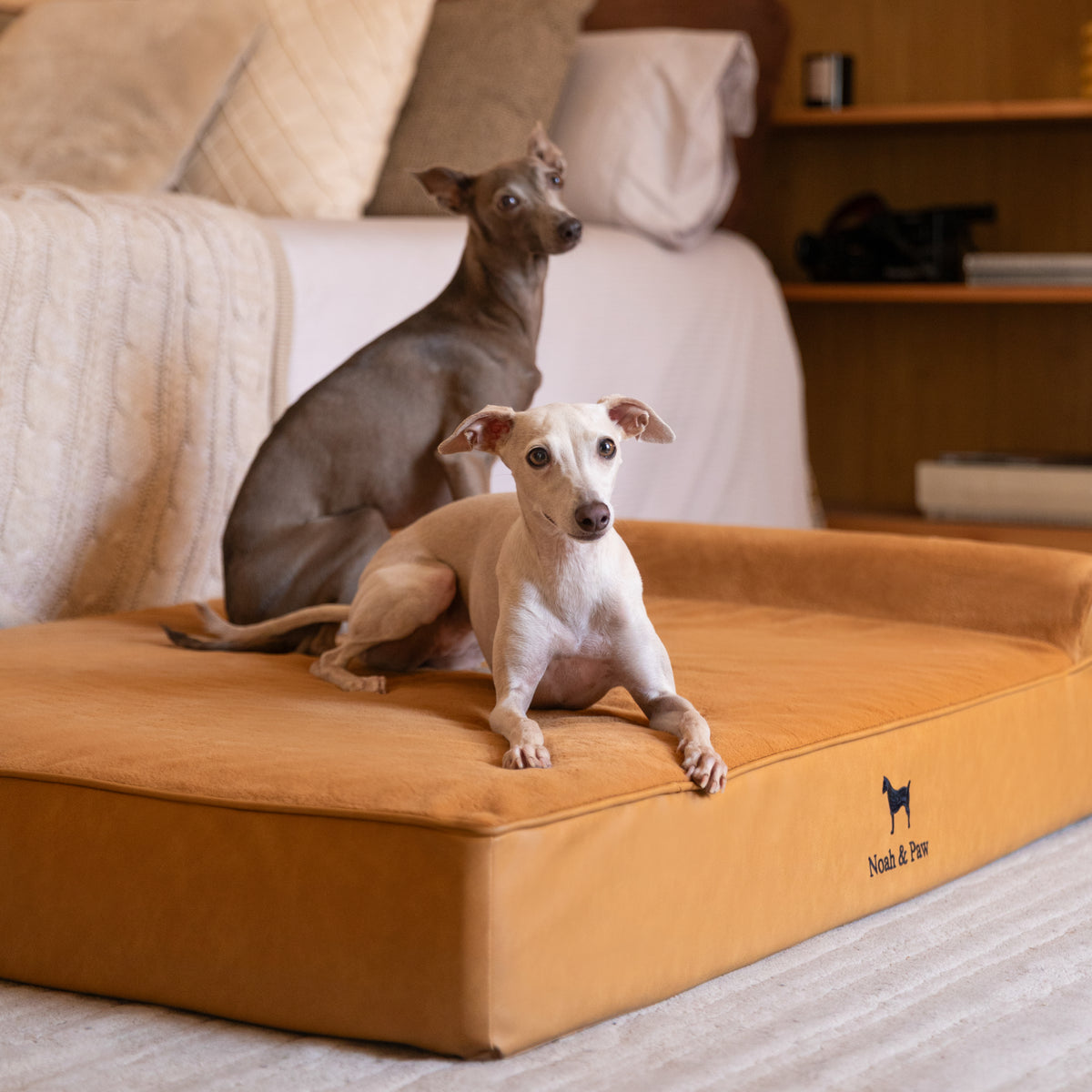 Orthopedic Faux Leather Pet Bed Classic Style - Camel - L