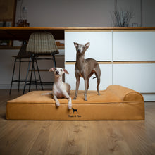 Noah & Paw orthopedic classic dog bed in faux leather with memory foam and cooling gel, camel, size L (35 x 25 x 8.7 in)