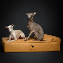 Noah & Paw orthopedic classic dog bed in faux leather with memory foam and cooling gel, camel, size L (35 x 25 x 8.7 in)