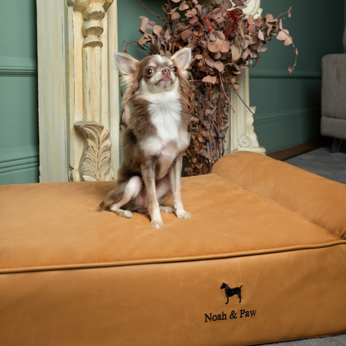 Orthopedic Faux Leather Pet Bed Classic Style - Camel - M