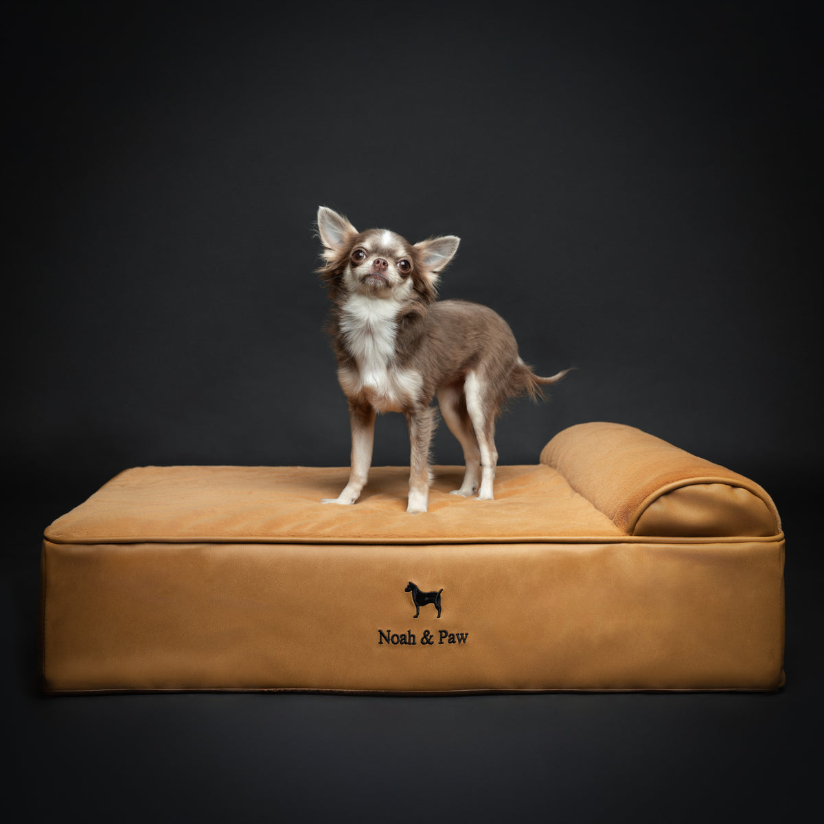 Orthopedic Faux Leather Pet Bed Classic Style - Camel - M