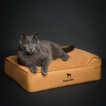 Noah & Paw orthopedic classic dog bed in faux leather with memory foam and cooling gel, camel, size S (20 x 15 x 6.5 in)