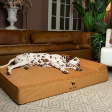 Noah & Paw orthopedic classic dog bed in faux leather with memory foam and cooling gel, camel, size XL (45 x 35 x 9 in)