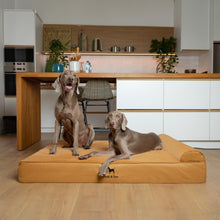 Noah & Paw orthopedic classic dog bed in faux leather with memory foam and cooling gel, camel, size XL (45 x 35 x 9 in)