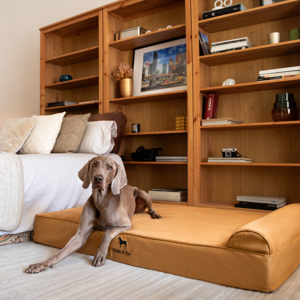 Orthopedic Faux Leather Pet Bed Classic Style - Camel - XL