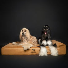 Noah & Paw orthopedic classic dog bed in faux leather with memory foam and cooling gel, camel, size XXL (55 x 45 x 9.5 in)