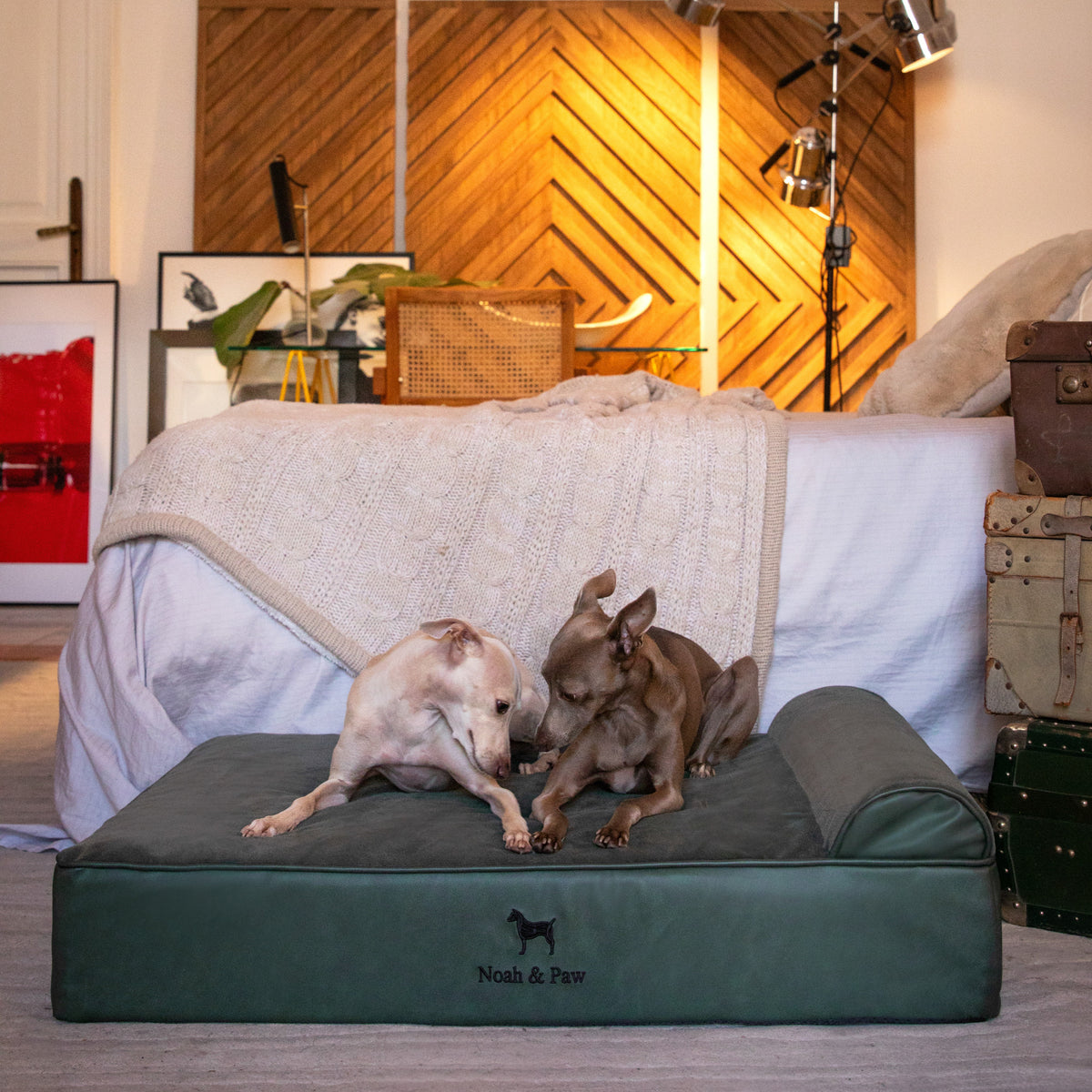 Orthopedic Faux Leather Pet Bed Classic Style - Dark Green - L