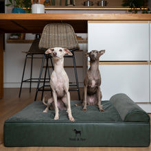 Noah & Paw orthopedic classic dog bed in faux leather with memory foam and cooling gel, dark green, size L (35 x 25 x 8.7 in)