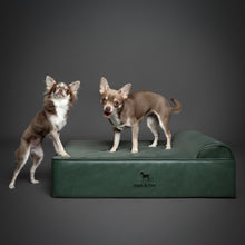 Noah & Paw orthopedic classic dog bed in faux leather with memory foam and cooling gel, dark green, size M (28 x 23 x 7.5 in)