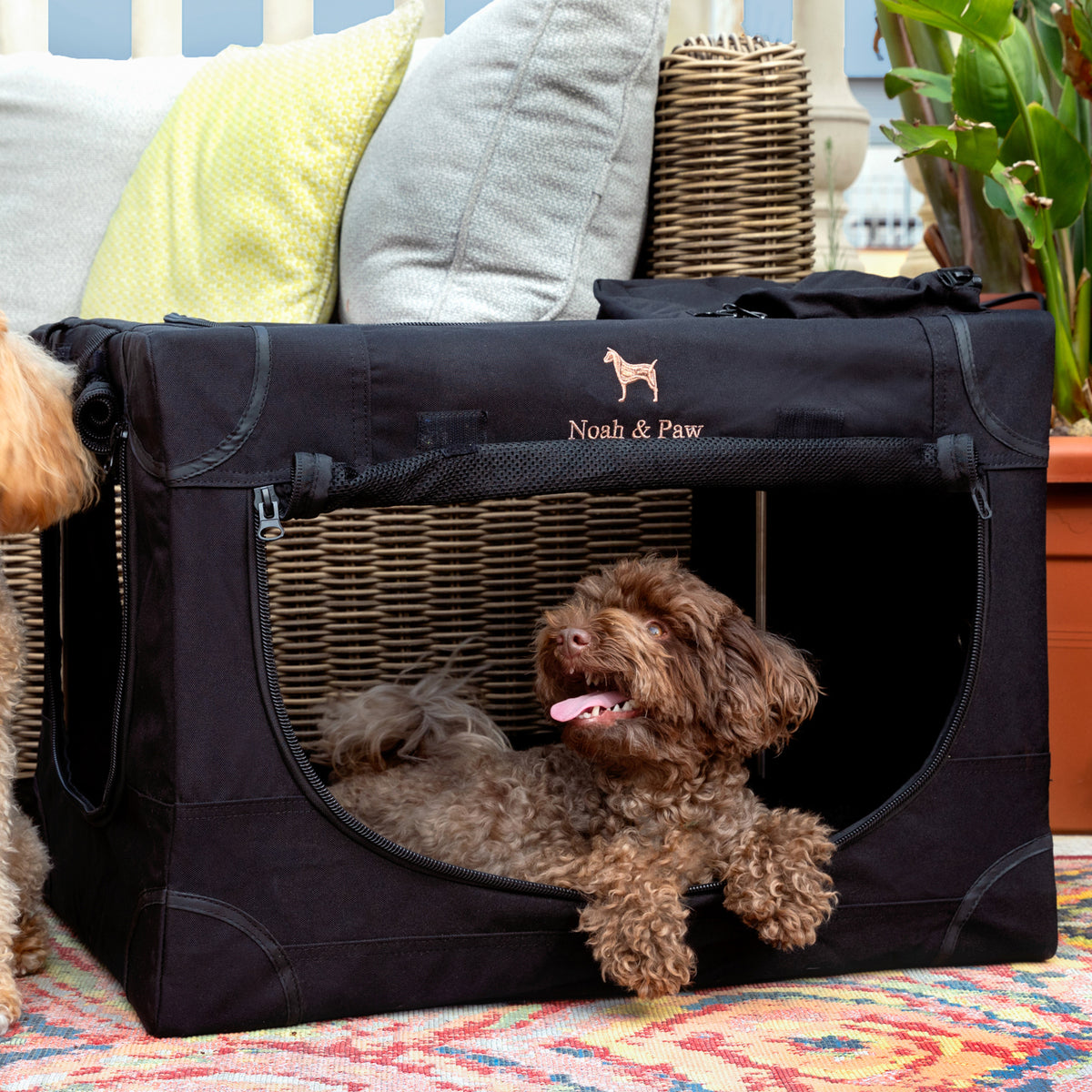 Collapsible dog crate travel | Foldable pet crate comfort - Black - M