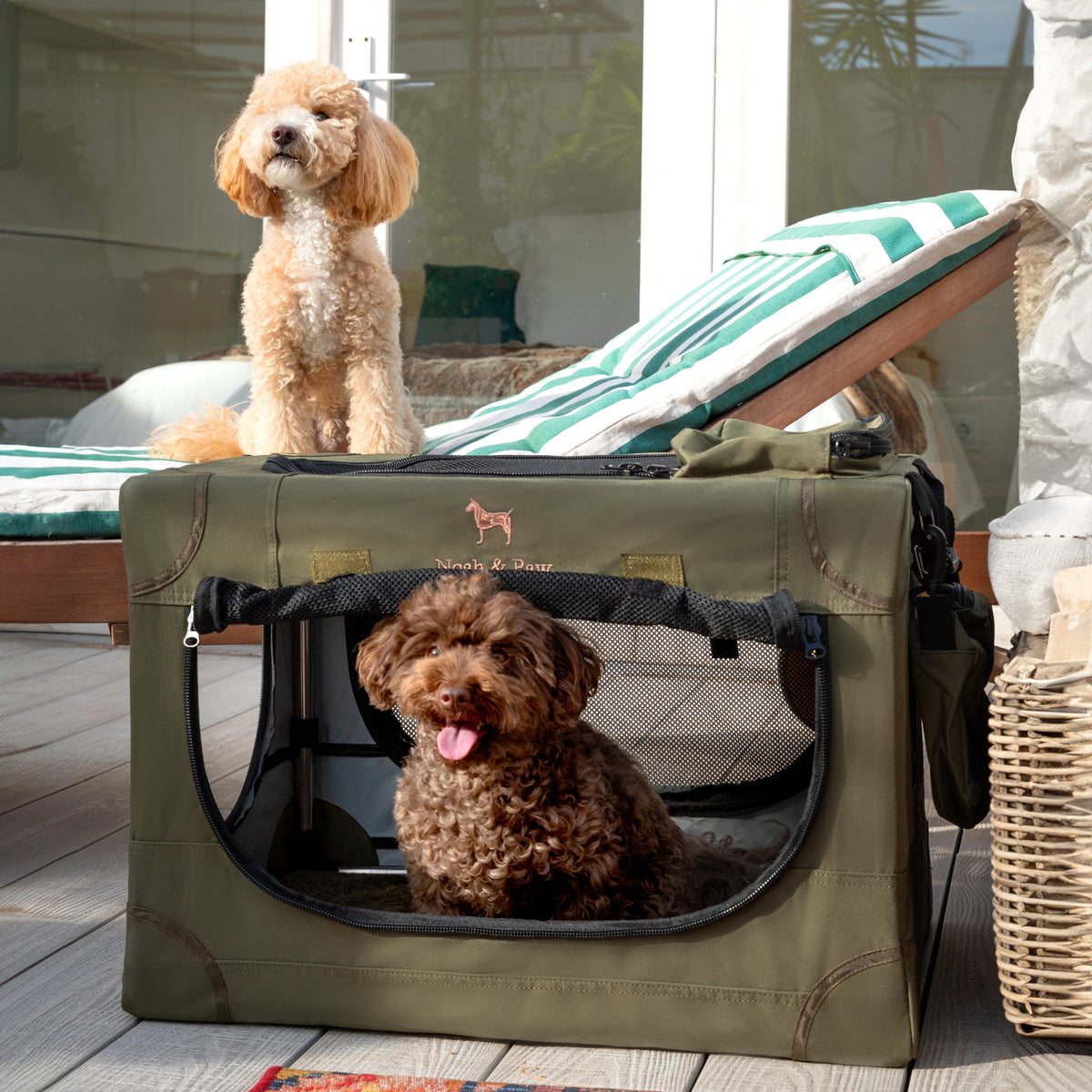 Collapsible dog crate travel | Folding pet crate comfort - Green - M