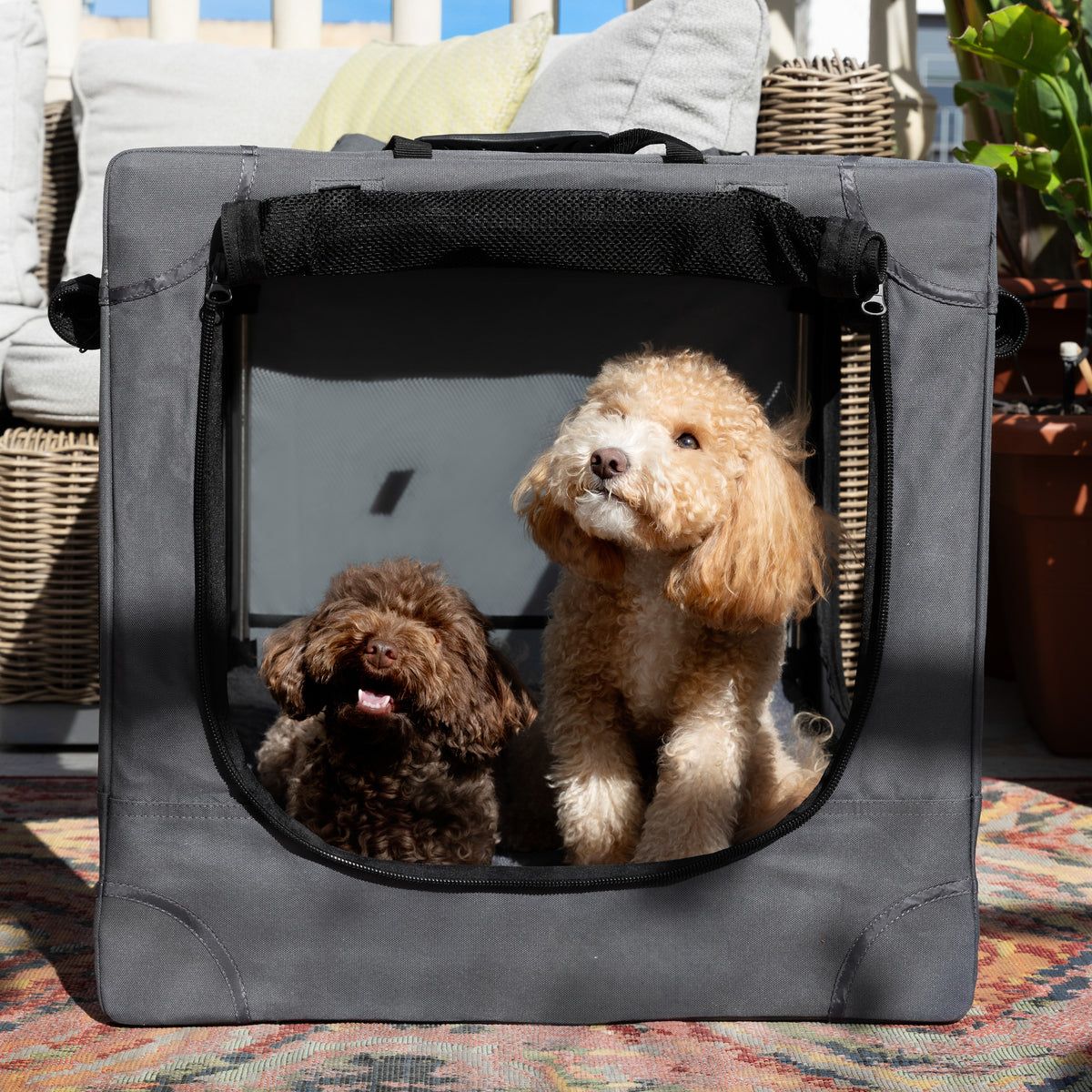 Folding travel dog crate | Collapsible pet crate comfort - Grey - L