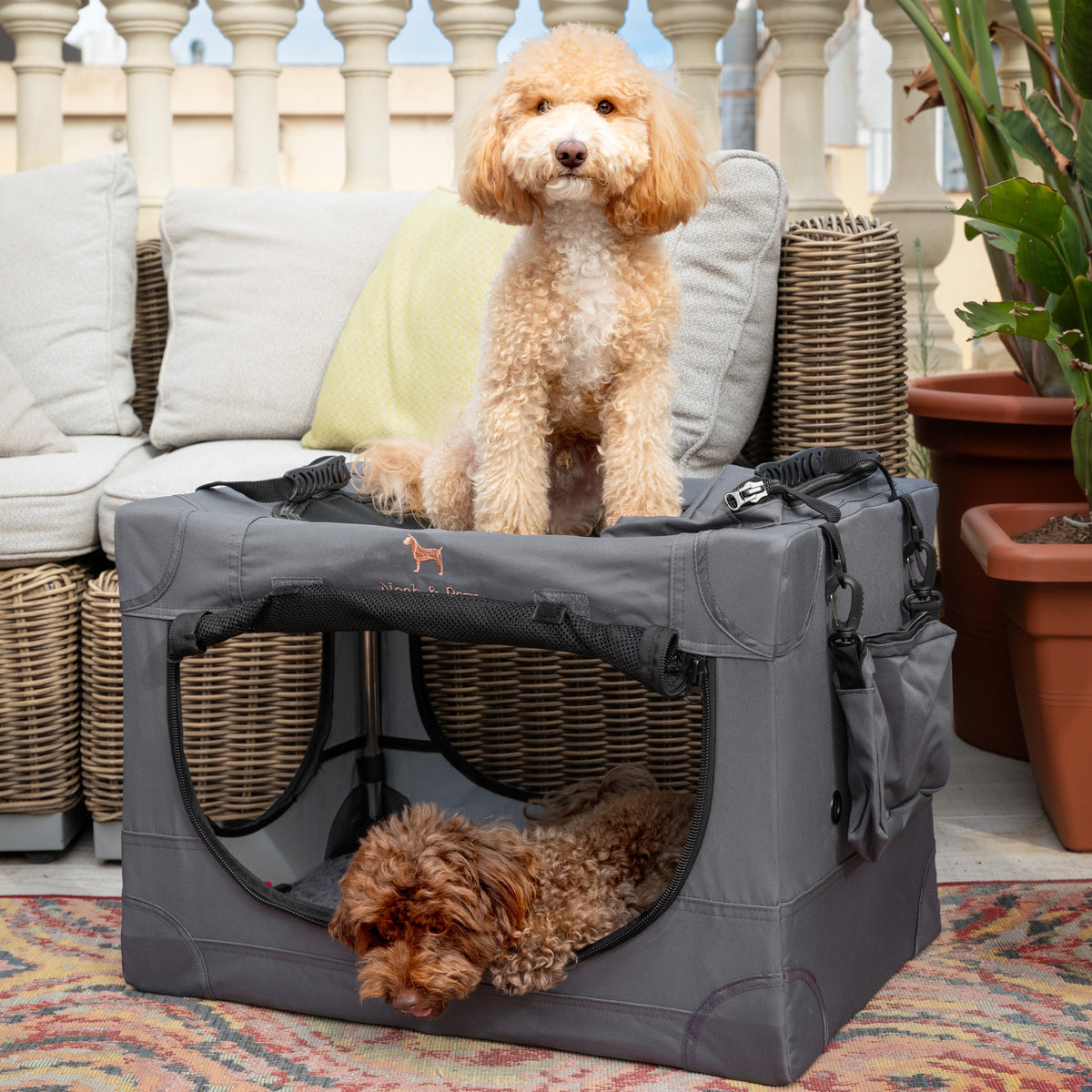 Folding travel dog crate | Collapsible pet crate comfort - Grey - M